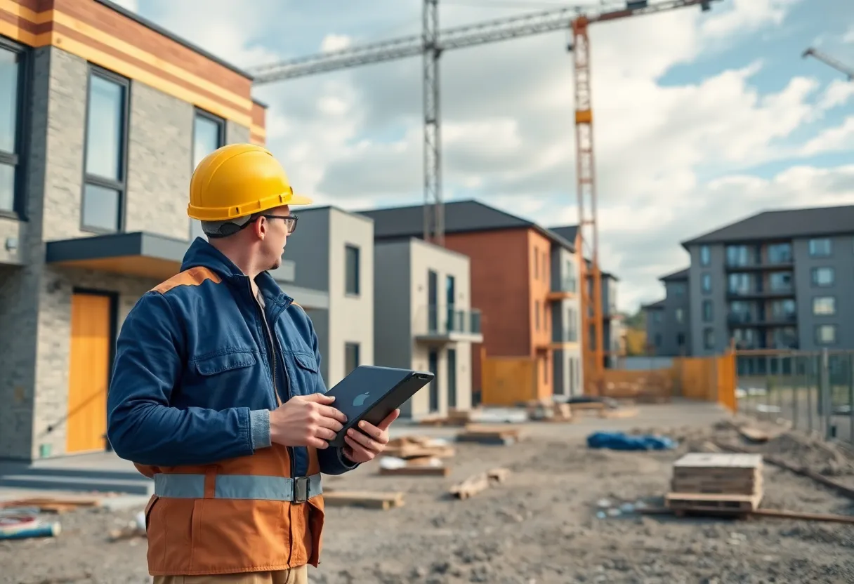 Construction site showcasing affordable housing technology