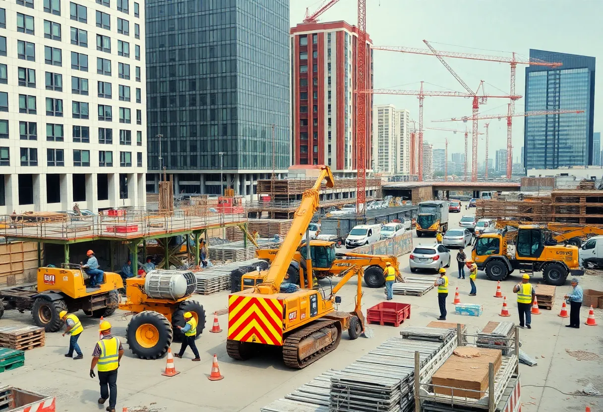 A bustling construction site demonstrating ongoing projects and industry challenges.