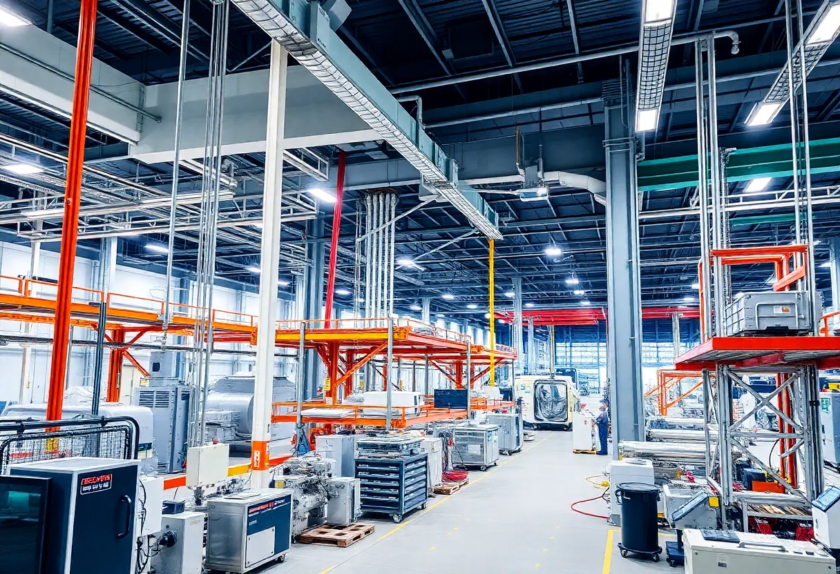 Exterior view of a state-of-the-art semiconductor manufacturing plant.