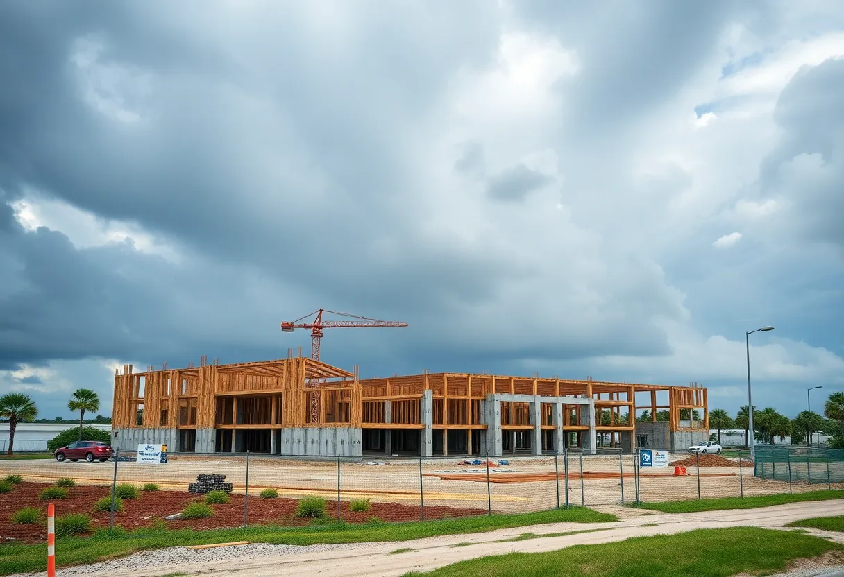 Construction site in Cape Coral with cloudy skies