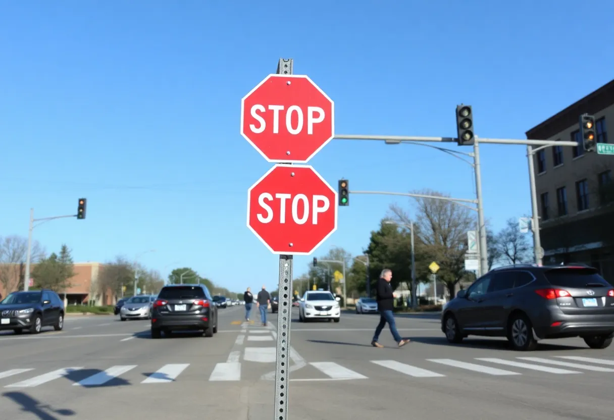 4-way stop sign installed at a busy intersection in Lucas County