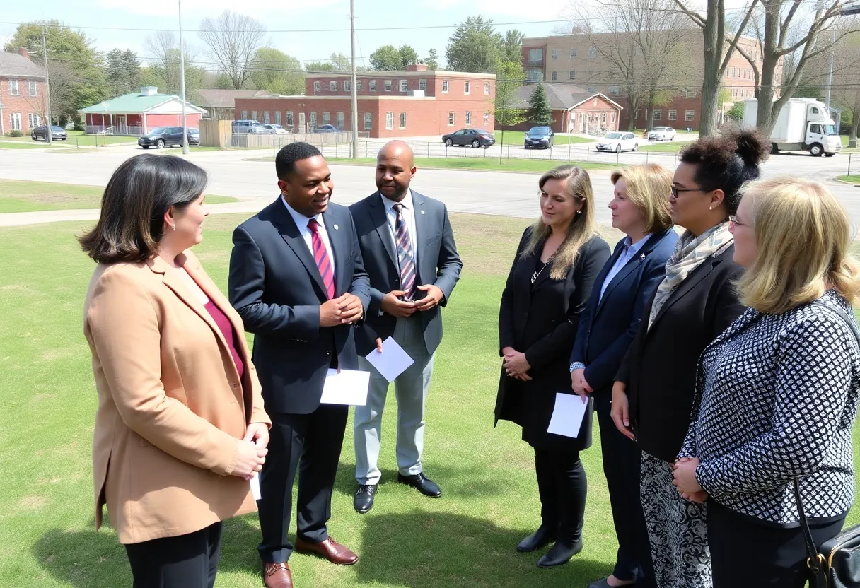 Council candidates discussing local issues in a community setting.