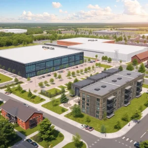 Conceptual illustration of Amazon's mixed-use development in Sunbury