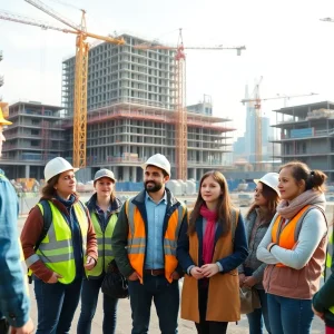 Students touring the construction site of Bridgeport's new high school.