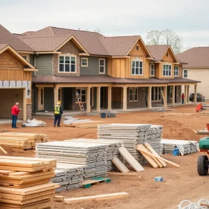 Construction site in central Ohio with residential homes being built