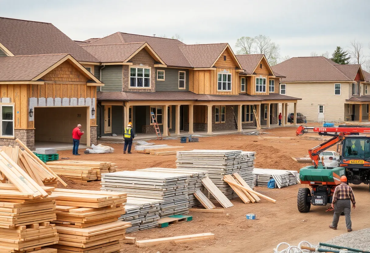 Construction site in central Ohio with residential homes being built