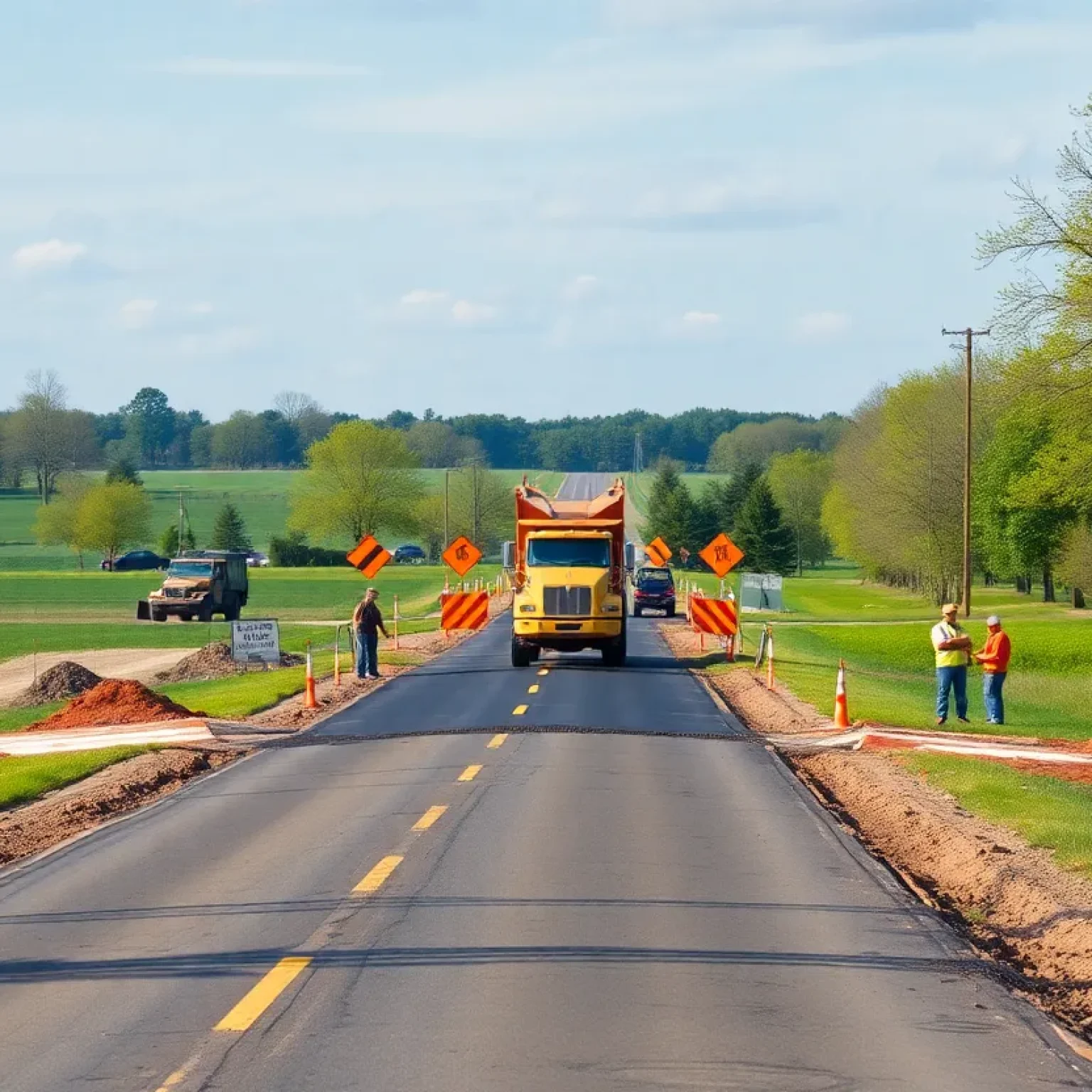 Ongoing road construction in rural Champaign County