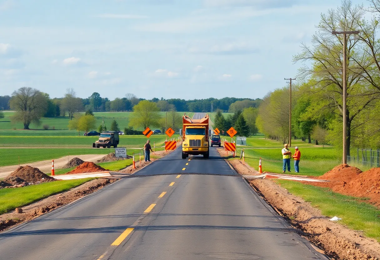 Ongoing road construction in rural Champaign County