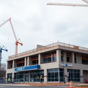 Construction site of Chase Bank branch in Harrison Township, Ohio