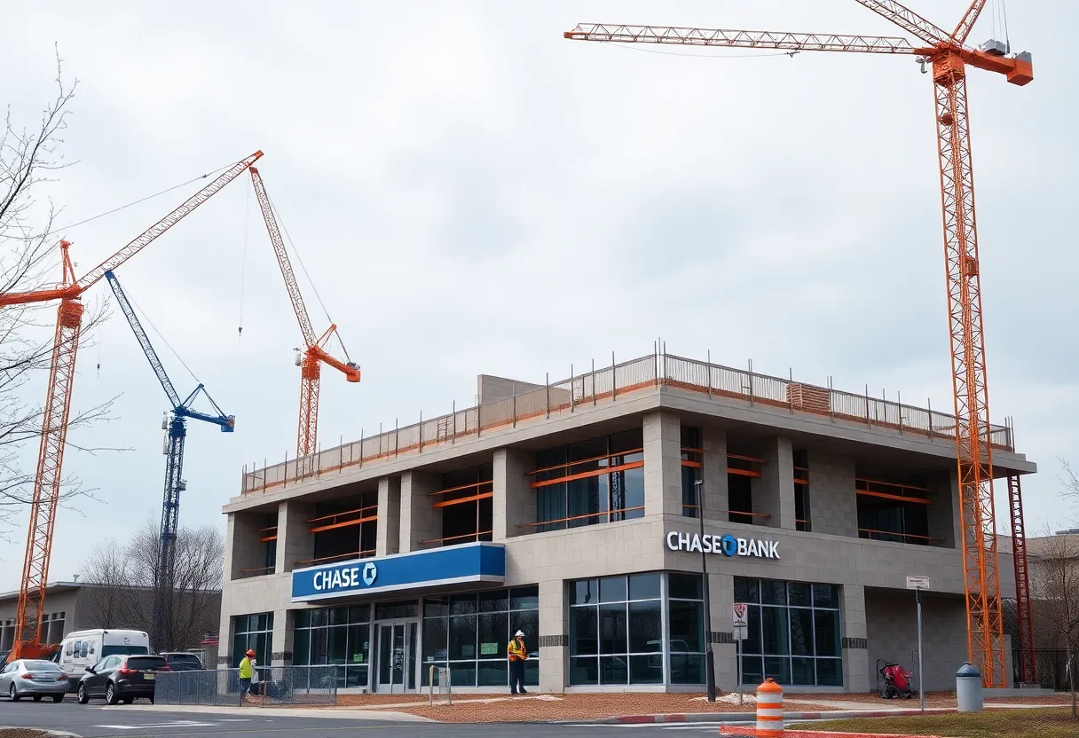 Construction site of Chase Bank branch in Harrison Township, Ohio