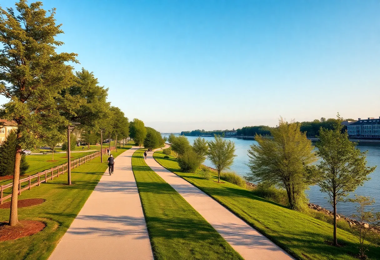 Scenic view of the Cincinnati riverfront trail under construction