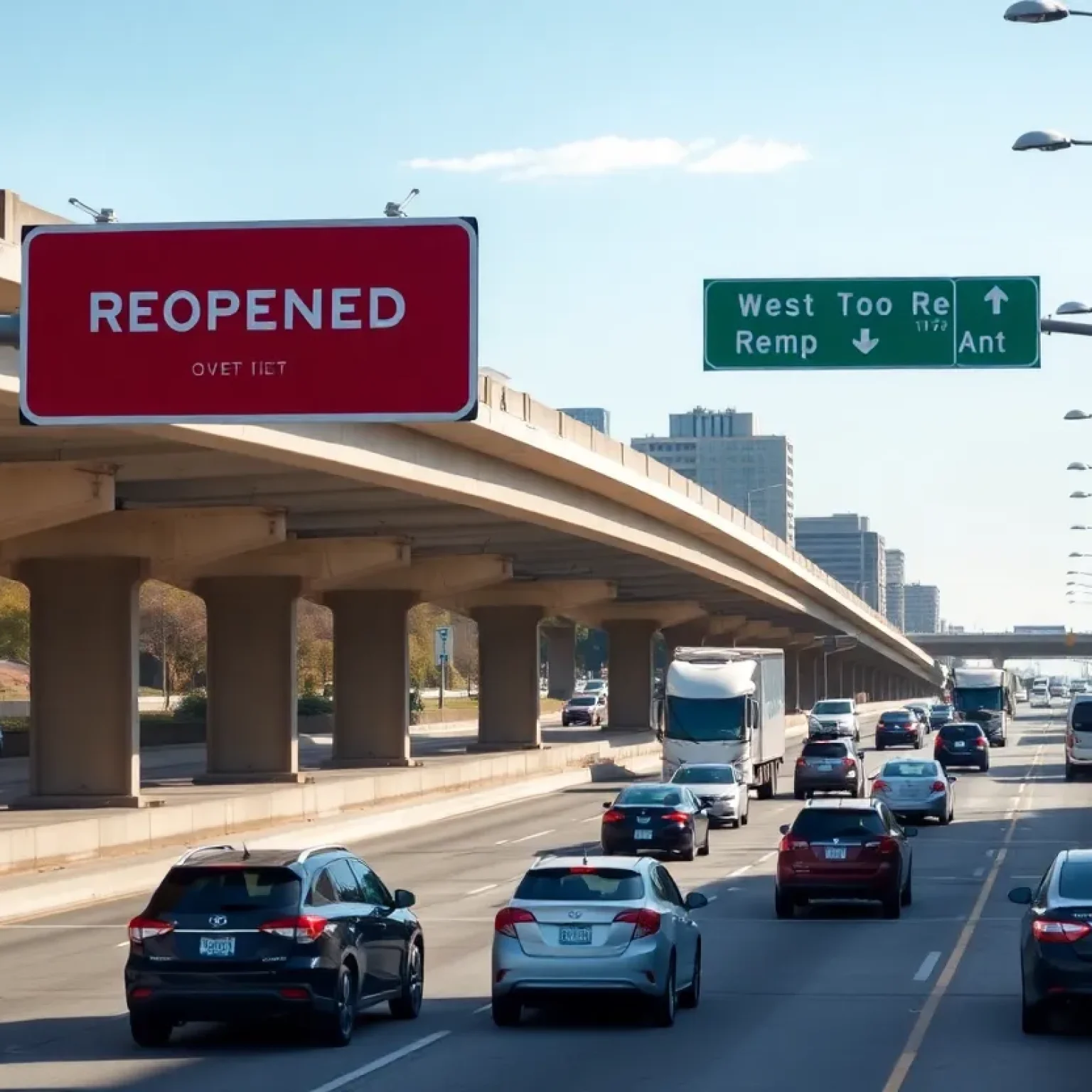 Traffic flow on I-480 to I-77 ramp in Cleveland after reopening