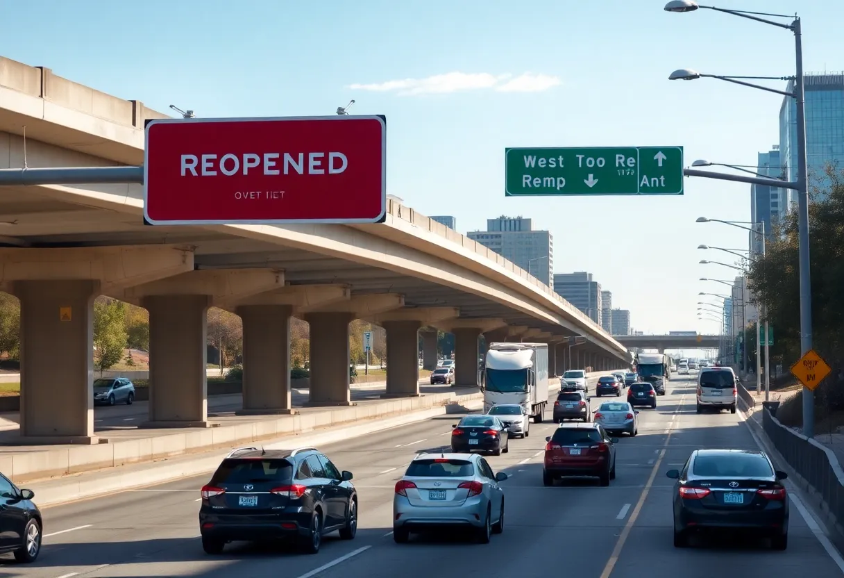 Traffic flow on I-480 to I-77 ramp in Cleveland after reopening