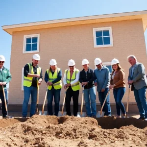 Volunteers breaking ground on duplex construction