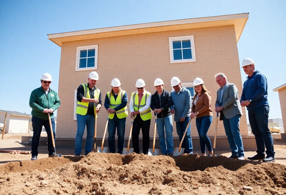 Volunteers breaking ground on duplex construction