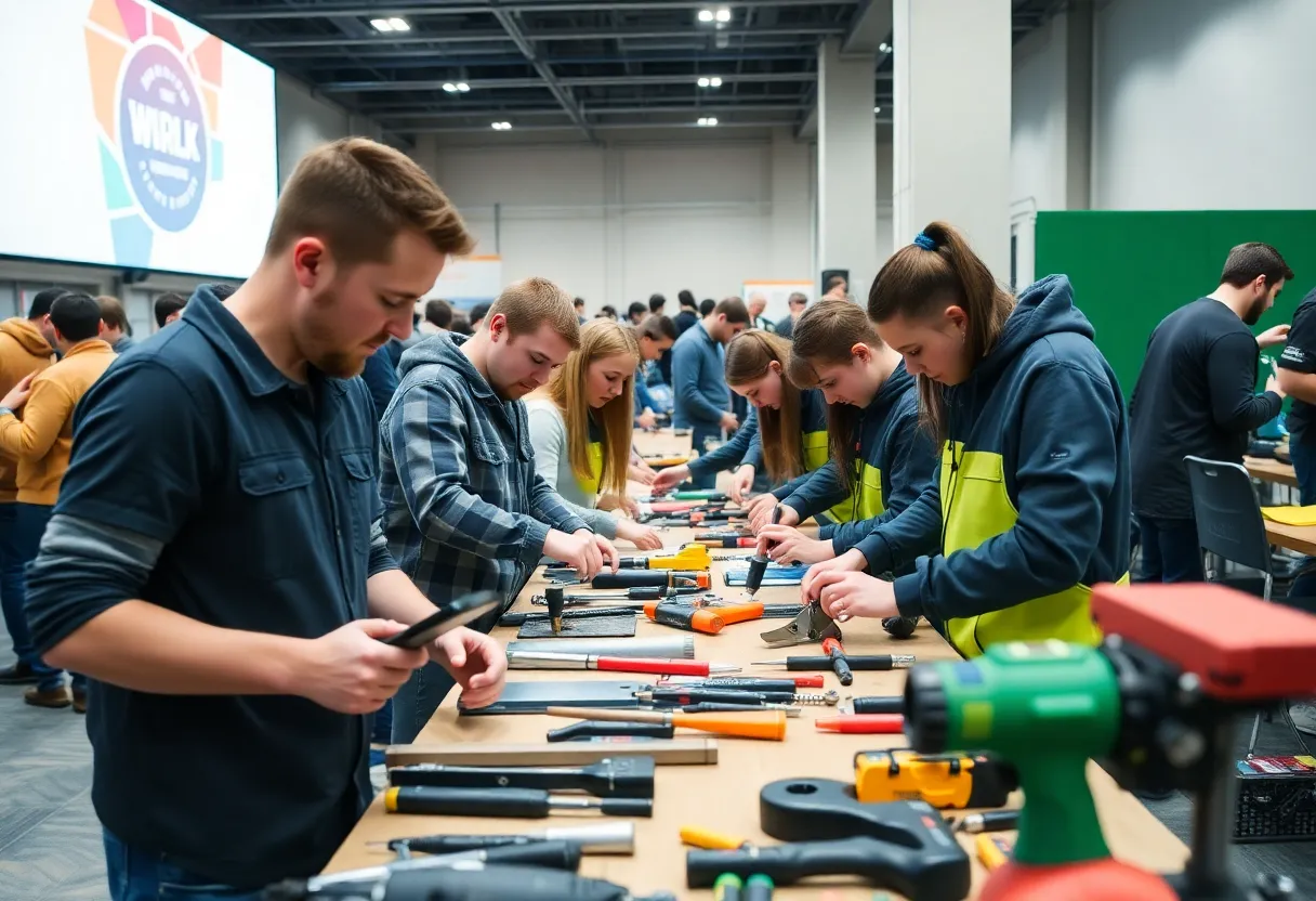 Students participating in trades workshops at the Explore Your Future event.