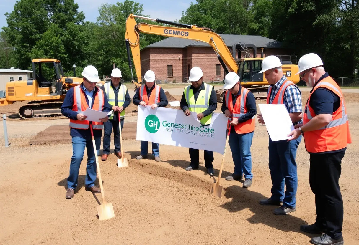 Construction workers at the groundbreaking ceremony for a hospice care facility.