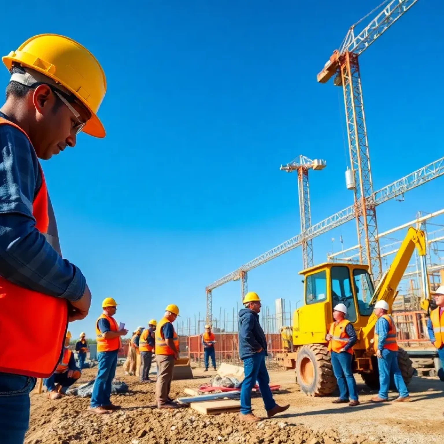 Workers at a construction site in Northeast Ohio training for careers in construction.