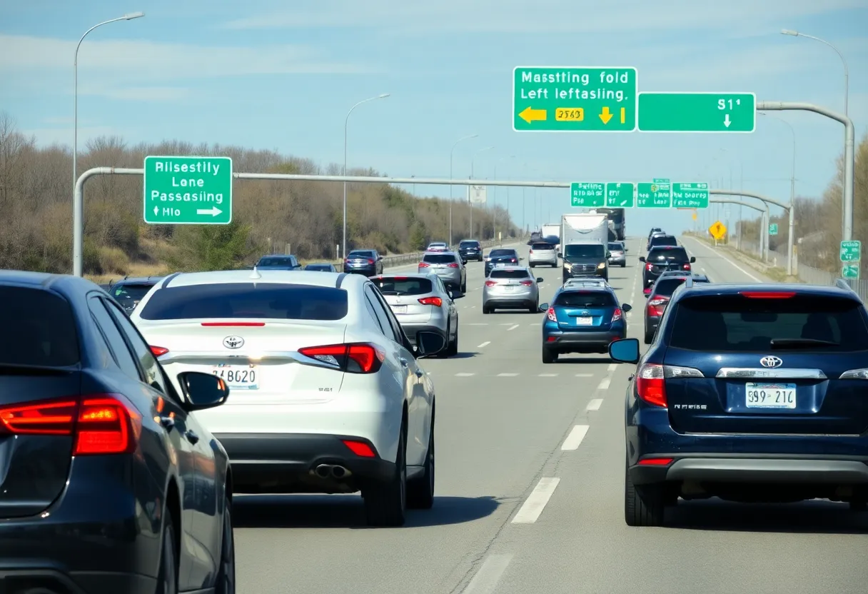Traffic on an Ohio highway focusing on left lane usage guidelines.