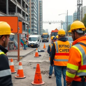Construction workers at a safety-conscious construction site in Ohio