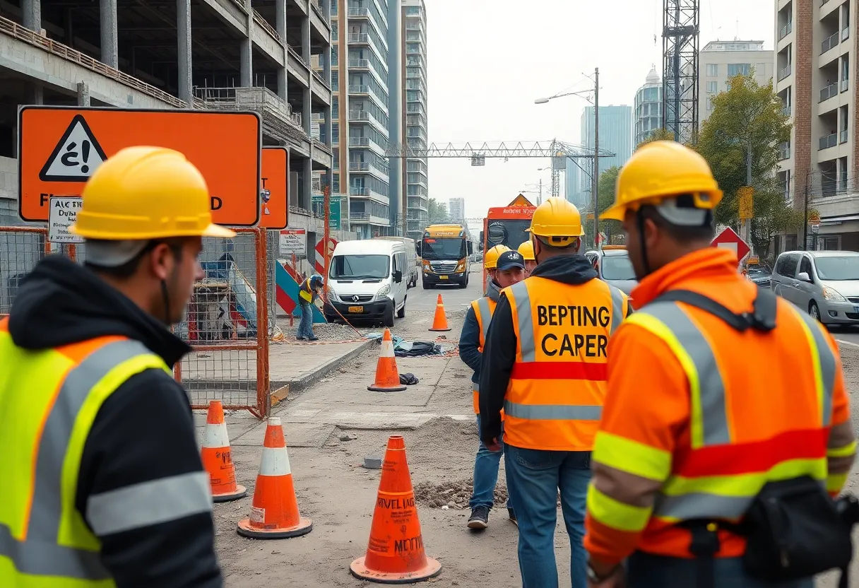Construction workers at a safety-conscious construction site in Ohio