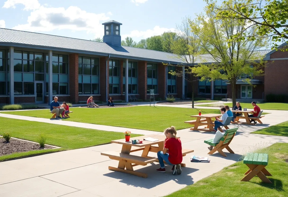Students studying outdoors in an Ohio school environment.