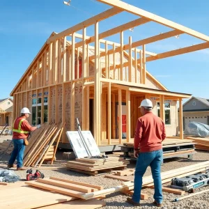 Construction site showing workers and building materials in Ohio