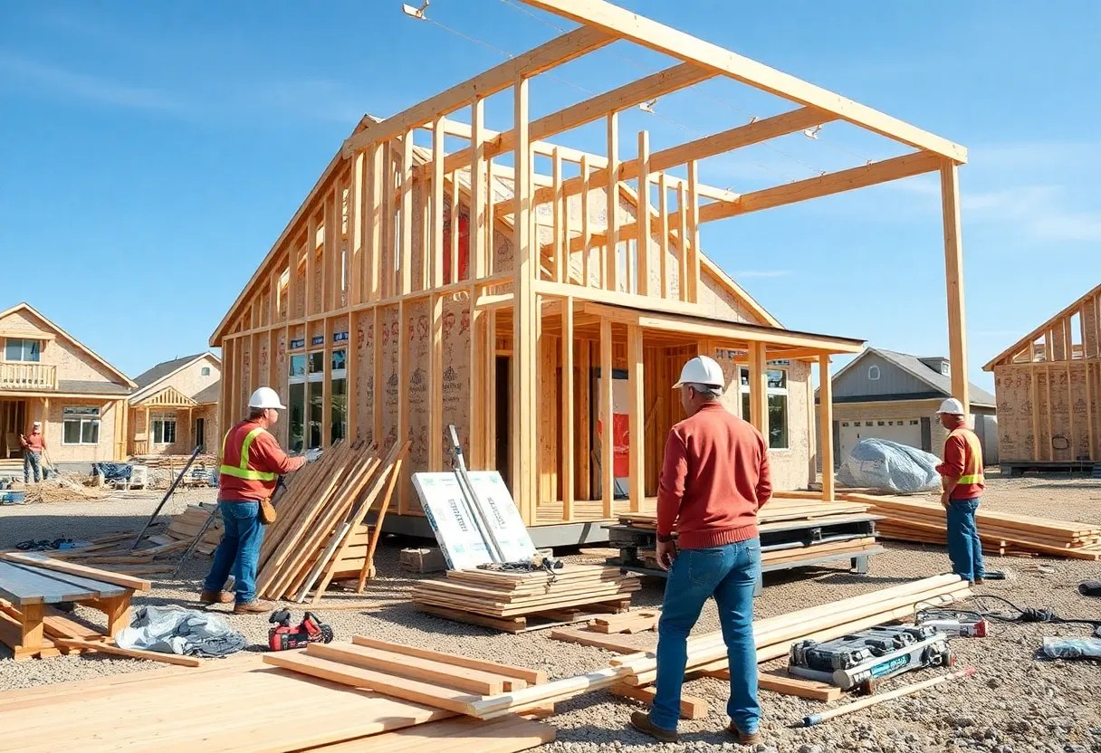 Construction site showing workers and building materials in Ohio