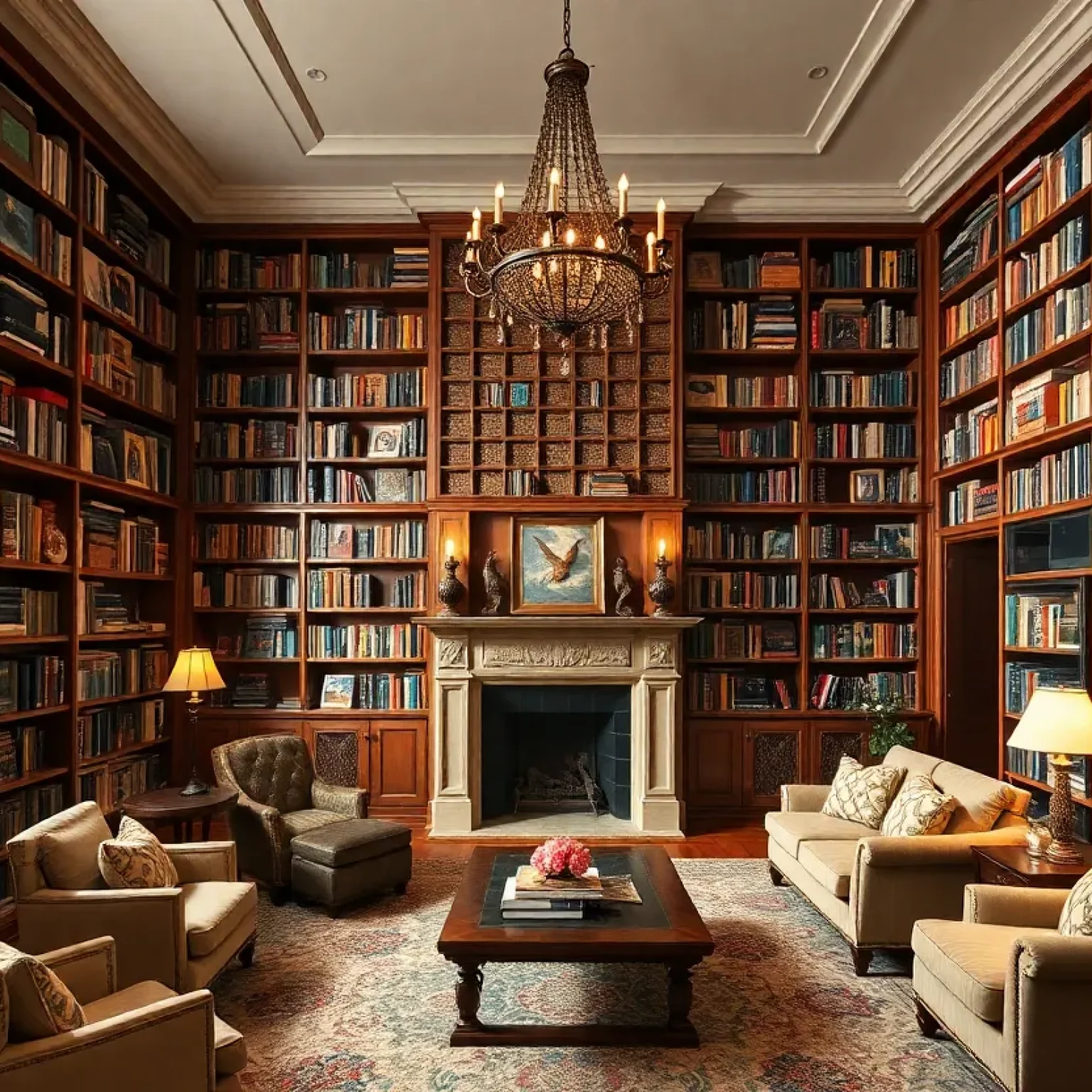 Interior of a remarkable literary-themed home in Ohio with bookshelves