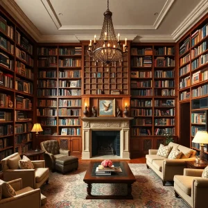 Interior of a remarkable literary-themed home in Ohio with bookshelves