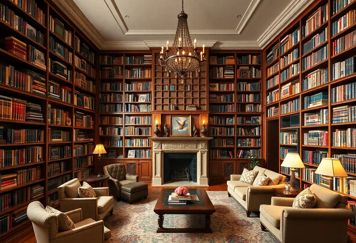 Interior of a remarkable literary-themed home in Ohio with bookshelves