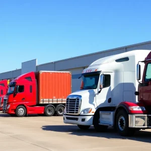 Logistics facility in Ohio with trucks and workers