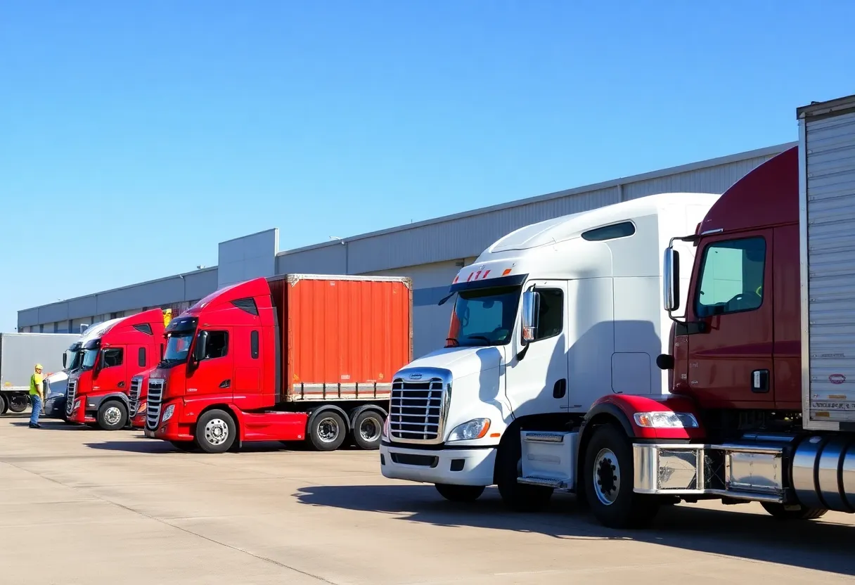 Logistics facility in Ohio with trucks and workers