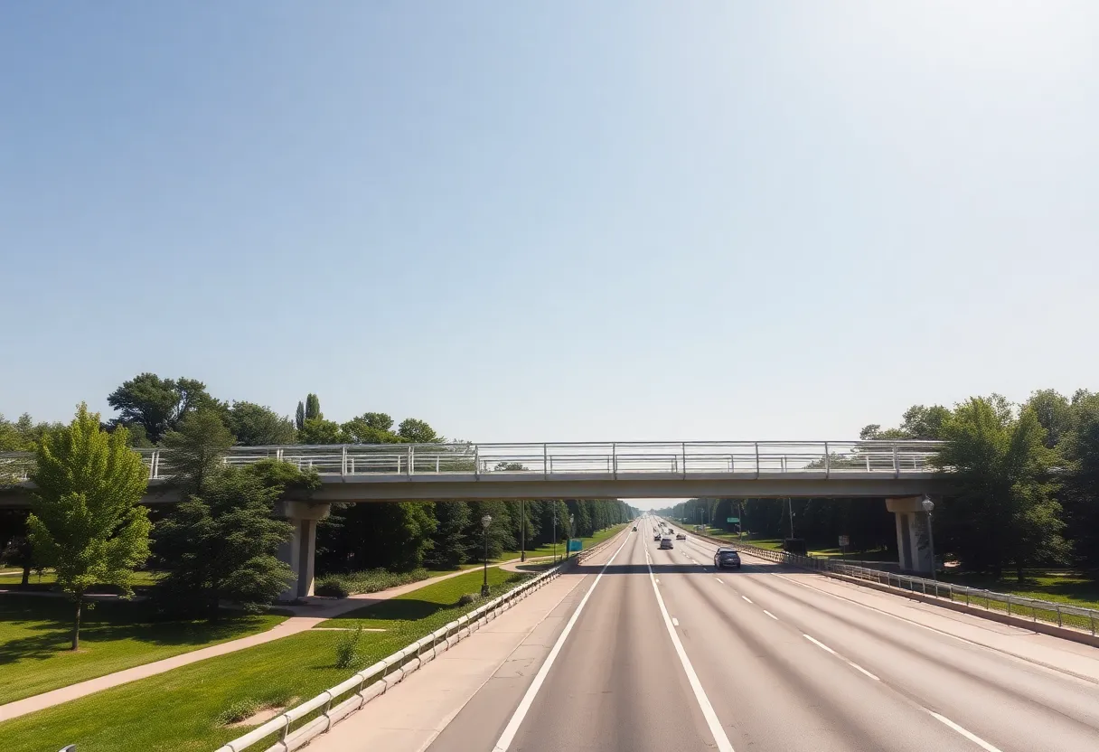 Pedestrian bridge connecting U.S. 68 and Great Council State Park.