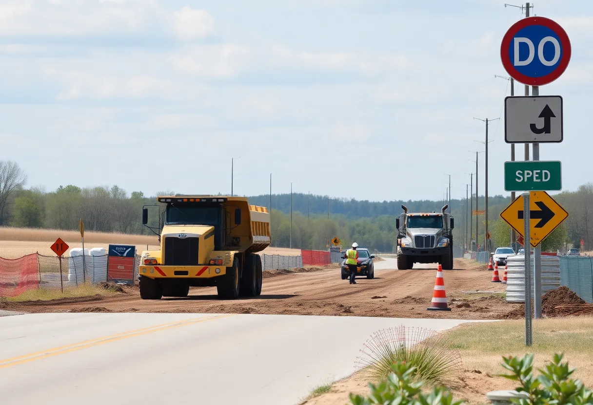 Road construction in Pike County, Ohio, with machinery and workers enhancing the infrastructure.