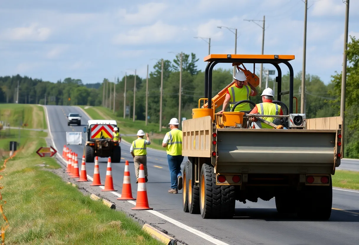 Construction crew working on a roadway in Pike County