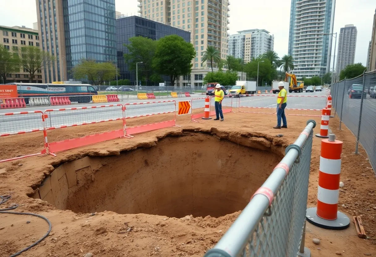 Construction site with a sinkhole in Pomeroy