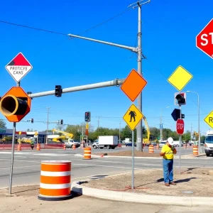 Construction workers at the R-Cut intersection along Route 50