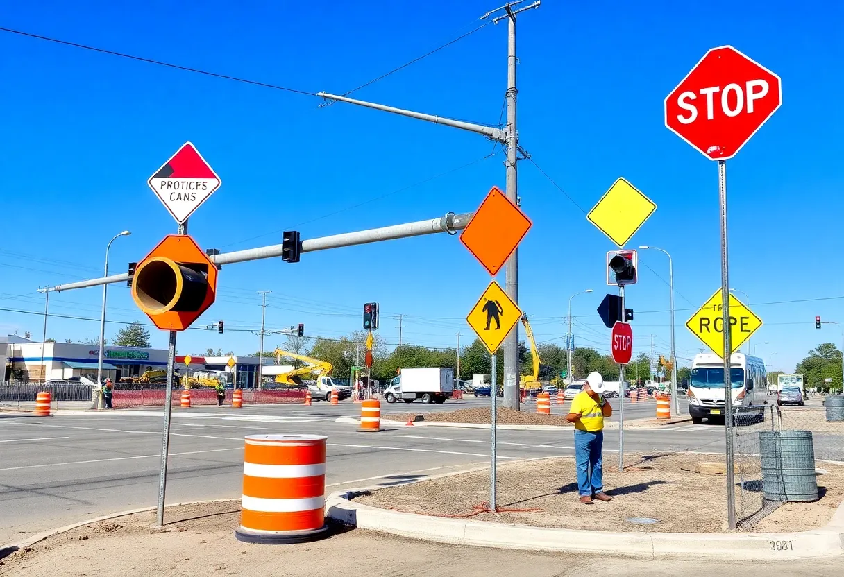Construction workers at the R-Cut intersection along Route 50