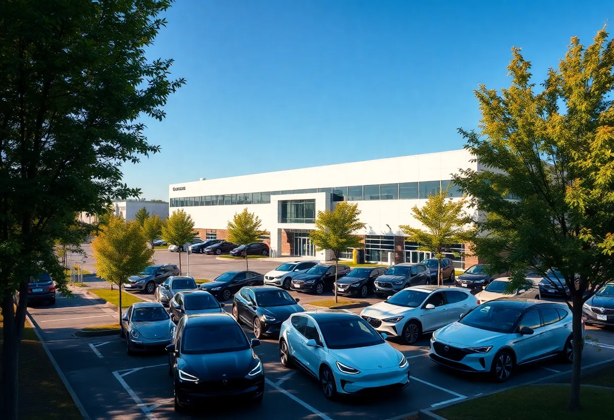 Modern automotive facility with electric vehicles