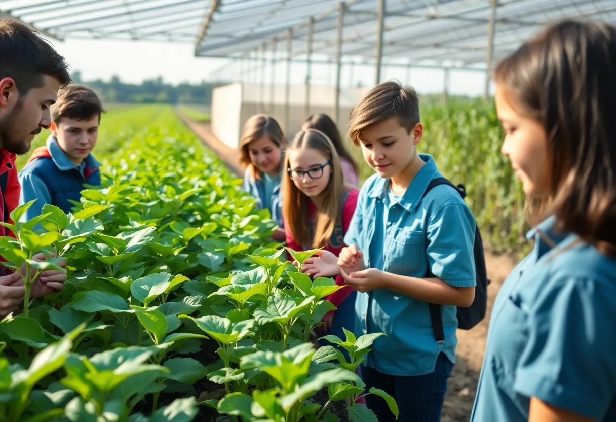 Students learning about agricultural innovation and crop testing
