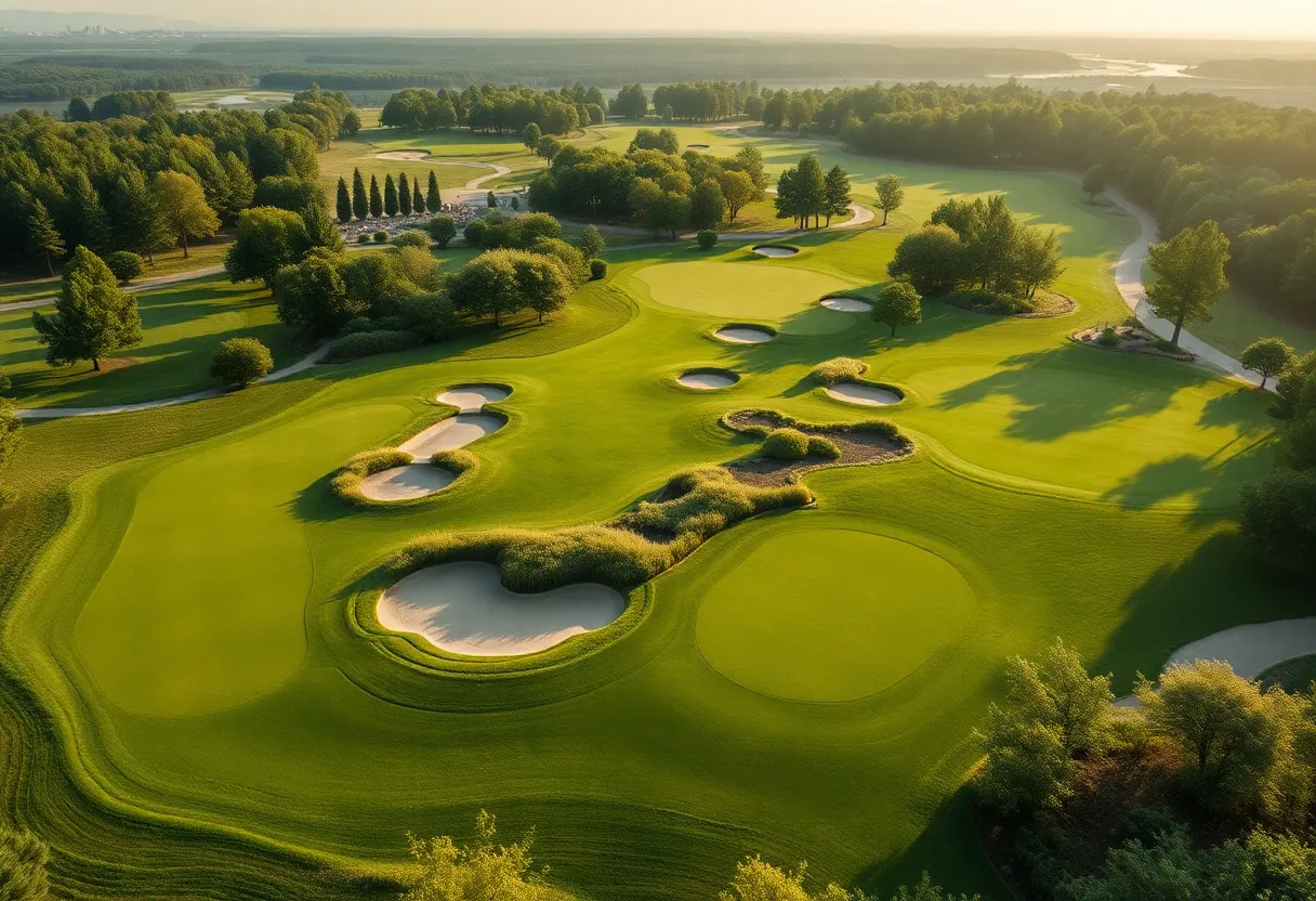 Reversible golf course with dual configurations in lush surroundings